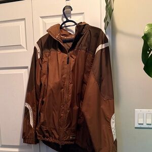 Brown Raincoat with White Accents